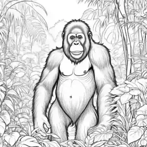 Orangutan exploring the lush greenery of the jungle coloring page
