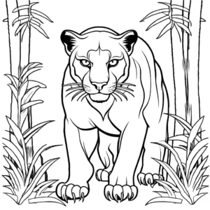Fierce panther with sharp claws and piercing eyes standing in the jungle, perfect for coloring page