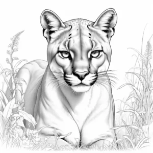 Puma coloring page with piercing eyes in the wild coloring page