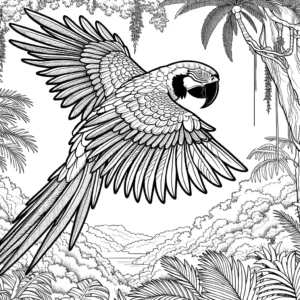 Flying Macaw illustration coloring page