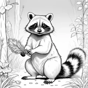 Friendly Raccoon holding a bushy tail coloring page
