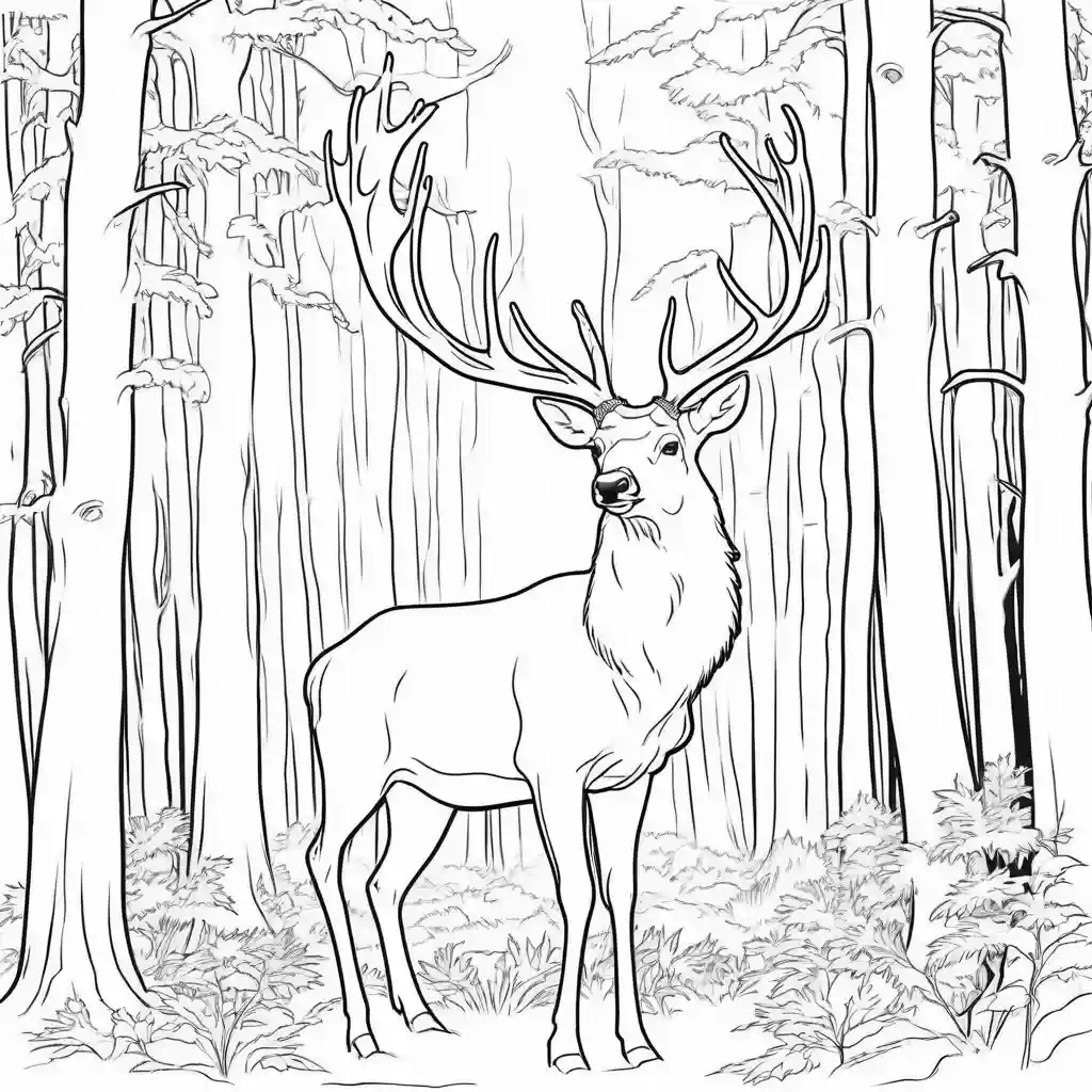 Elk standing in the forest coloring page