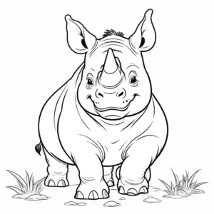 Cute and friendly cartoon rhinoceros coloring page