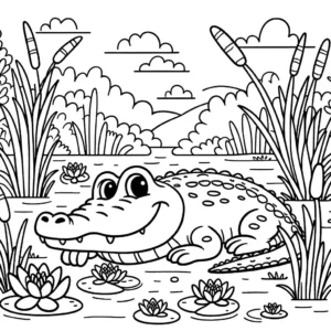 Friendly crocodile sitting by the riverbank coloring page