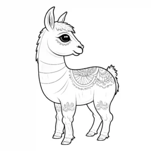 Playful llama with geometric fur patterns coloring page