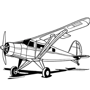 Hand sketched coloring page of an airplane with a focus on its propeller and engine coloring page