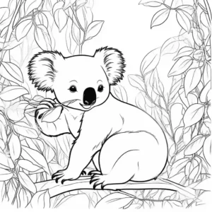 Koala eating leaves coloring page