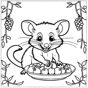 Joyful Possum eating fruits coloring page