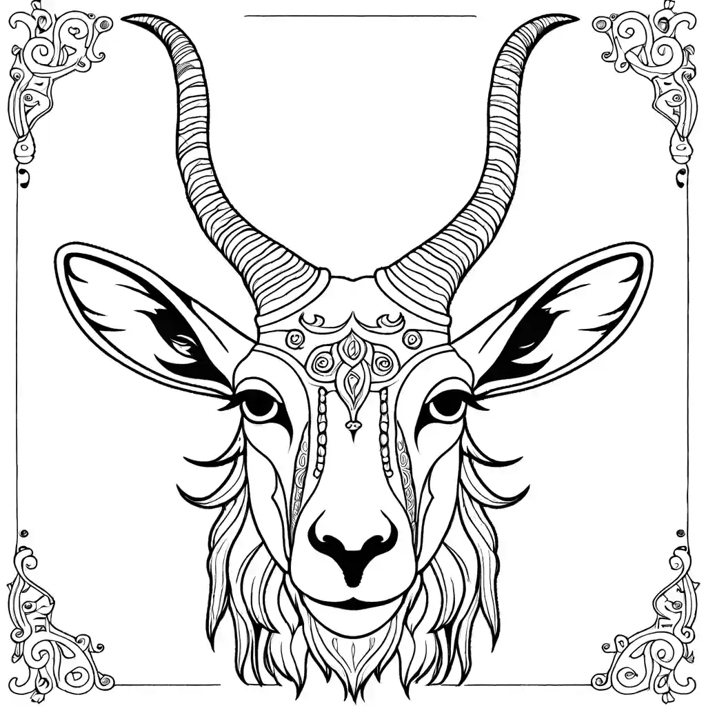 Intricate facial features of Markhor coloring page