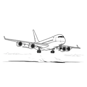 Jet airplane taking off from a runway coloring image coloring page
