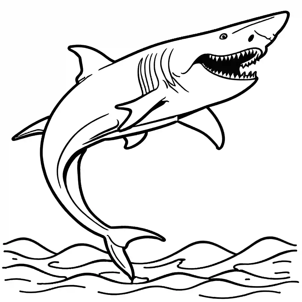 Black and white megalodon shark sketch coloring page