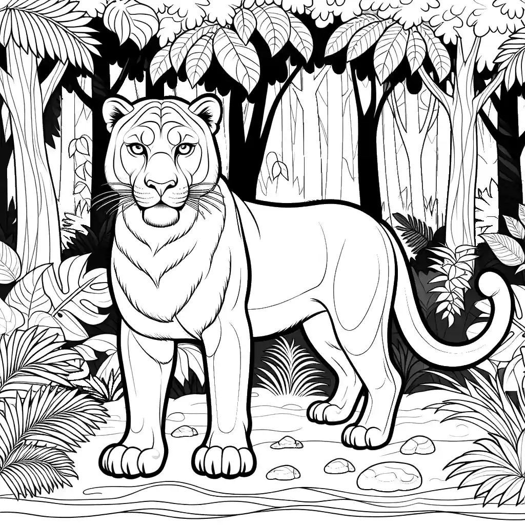 Panther coloring page in the jungle coloring page