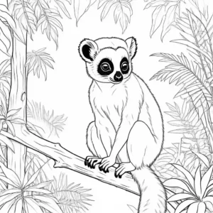 Lemur sitting on a tree branch in the jungle coloring page