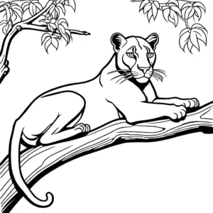 Majestic panther resting on a tree branch with a serene expression, ideal coloring page image coloring page