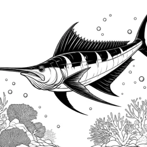 Majestic swordfish with a long sharp bill in its natural habitat coloring page