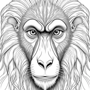 Detailed black and white Mandrill face coloring page with colorful markings coloring page
