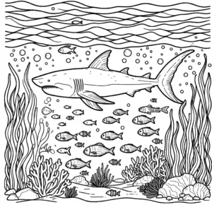 Megalodon underwater scene coloring page