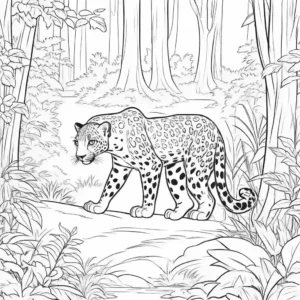 Leopard hiding in the shadows of the forest coloring page