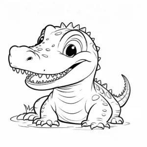 Playful baby crocodile with its mouth open coloring page