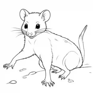Playful possum with a trail of footprints to color coloring page