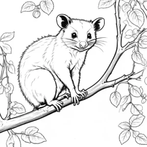 Possum hanging from a tree branch sketch for coloring page
