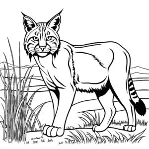 Bobcat coloring page in open prairie environment coloring page