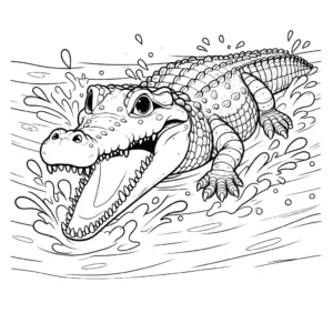 Realistic crocodile with open mouth in river coloring page