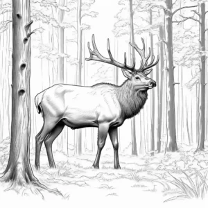 Elk coloring page in natural forest setting coloring page