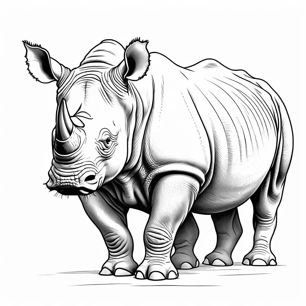 Realistic Rhinoceros line drawing coloring page