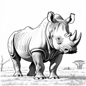 Rhinoceros standing in savanna coloring page