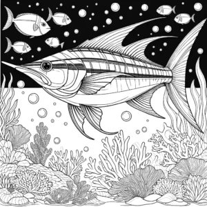 White swordfish swimming in the ocean coloring page