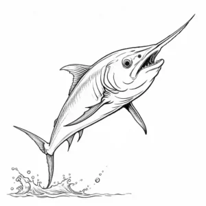 White realistic swordfish swimming in the sea coloring page