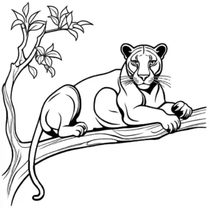 Elegant panther resting on a tree branch coloring page