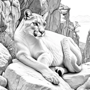 Puma coloring page on a rocky cliff coloring page