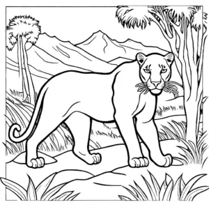 Lone panther roaming through the lush wilderness coloring page
