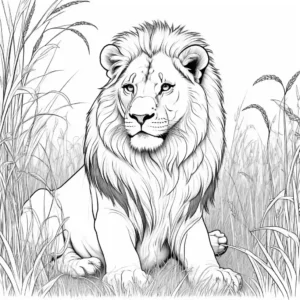 Lion in the savanna coloring page