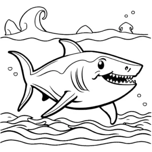 Happy megalodon swimming in the ocean coloring page