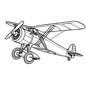 Vintage airplane sketch highlighting the propeller and engine coloring page