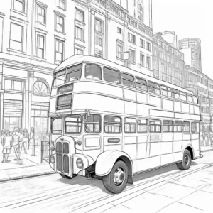 Vintage Double-Decker Bus in City Coloring Page