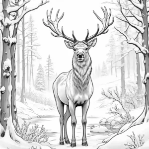 Elk in the winter snow coloring page