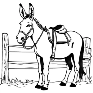 Donkey wearing a saddle ready for a ride coloring page