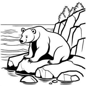 White bear sitting on cliff by the sea coloring page