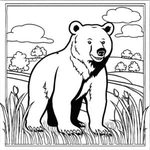 White bear enjoying sunny day in green field coloring page