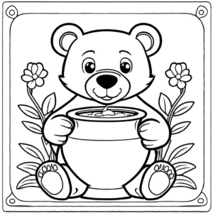 Bear coloring page holding honey pot coloring page