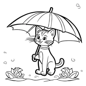 Cat with flowers and butterfly coloring page