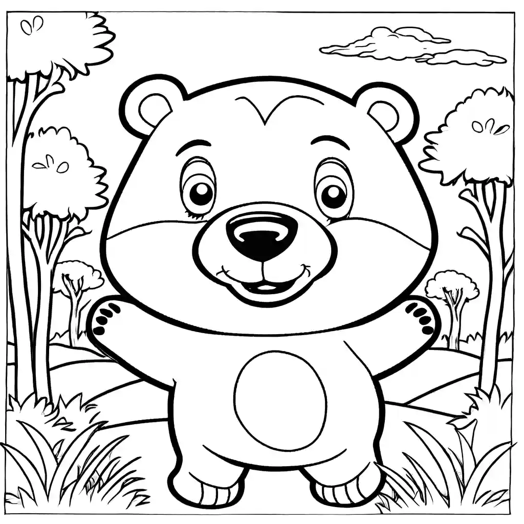 Friendly white bear waving hello coloring page