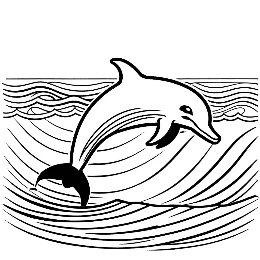 Dolphin jumping out of the water with waves in the background coloring page