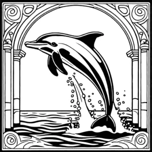 Majestic dolphin leaping out of the water in a graceful arc coloring page