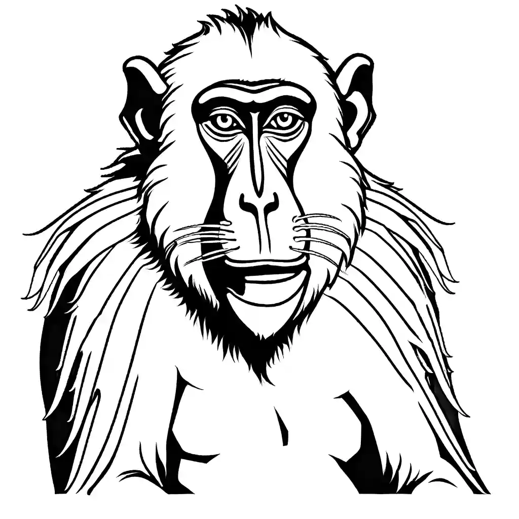 Mandrill monkey majestic pose for coloring page