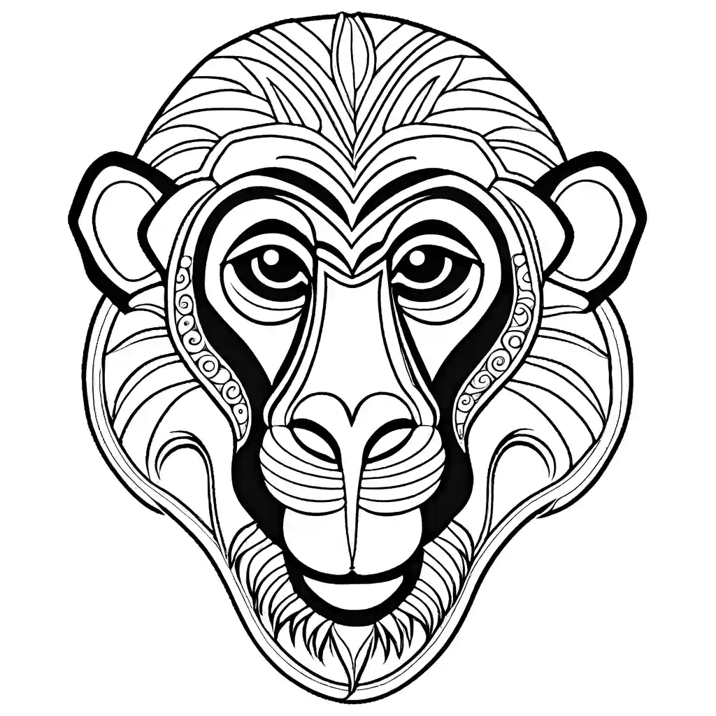 Mandrill monkey coloring page with intricate patterns coloring page